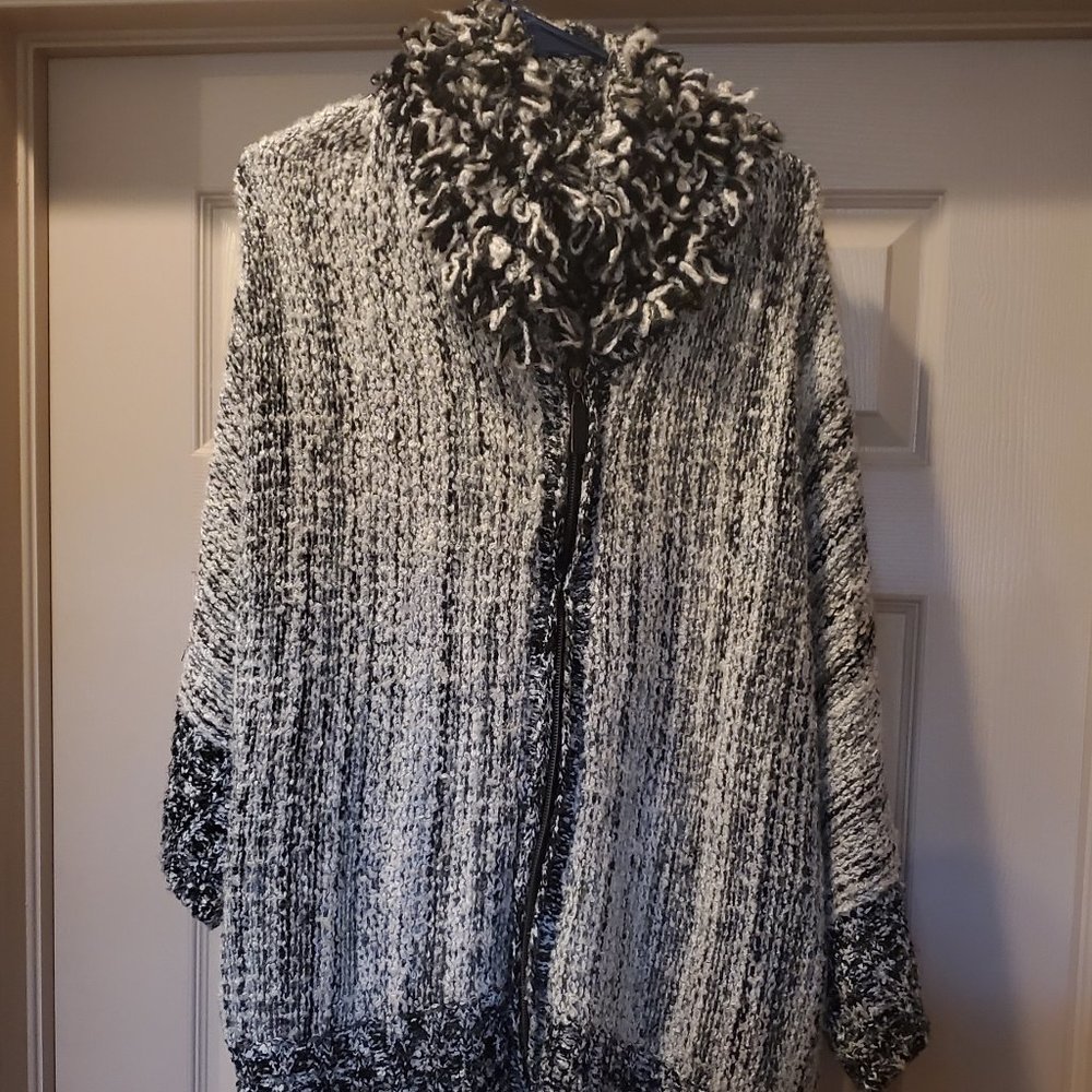 Vintage, fringed, zip-up cardigan sweater
